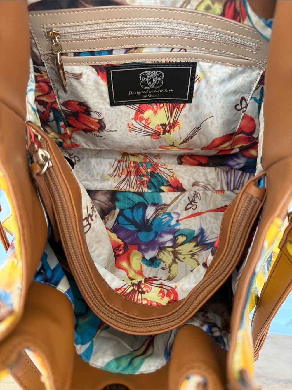 🌻 Sharif Sunflower Satchel Bag with Leather Trim - Picture 6 of 16
